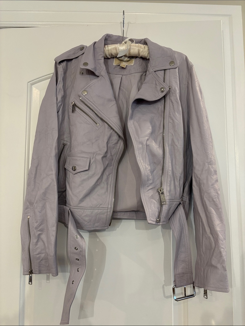Michael Kors Lavender Cropped Leather Moto Jacket